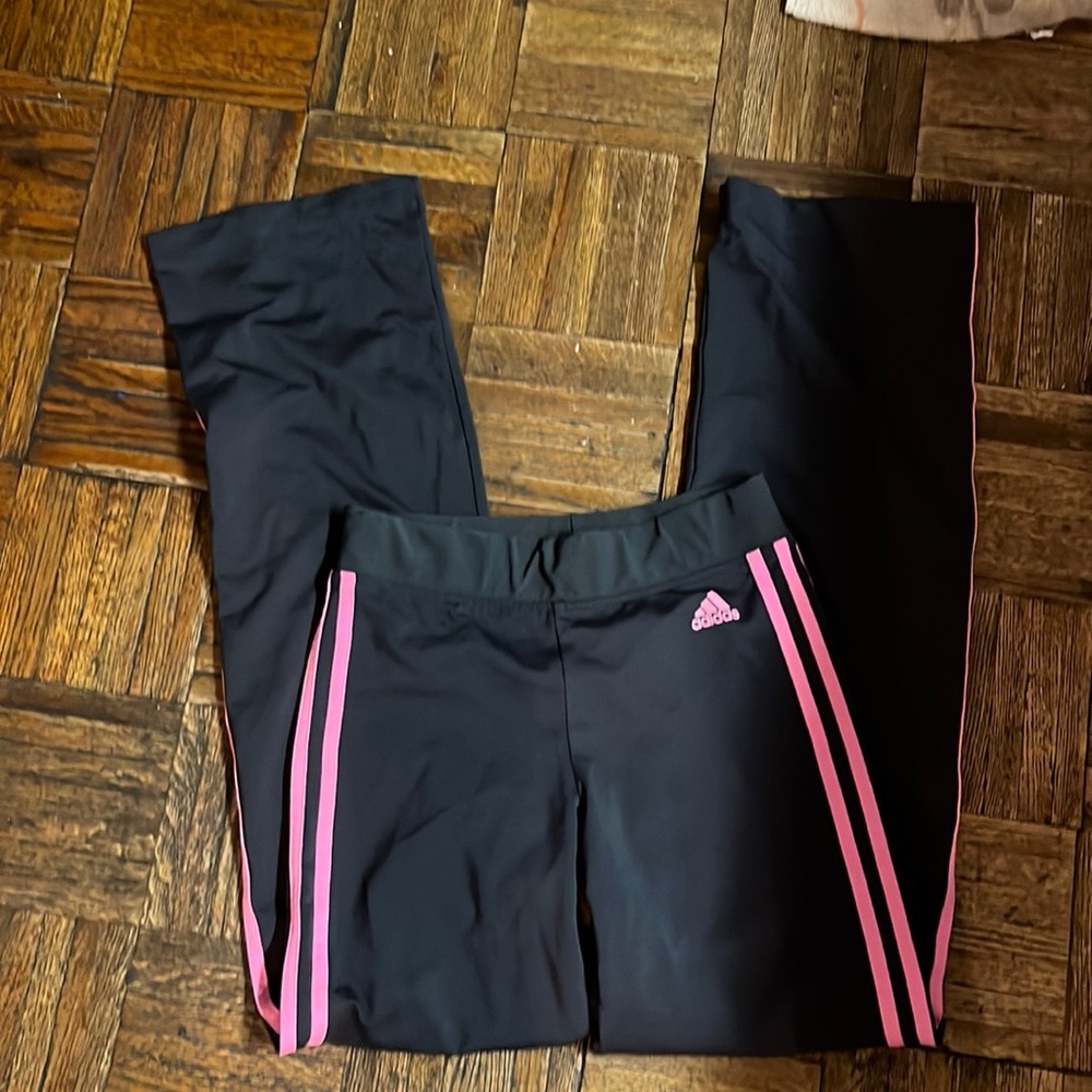 ADIDAS GREY/PINK STRIPES RUNNING PANTS, long sz 6/7